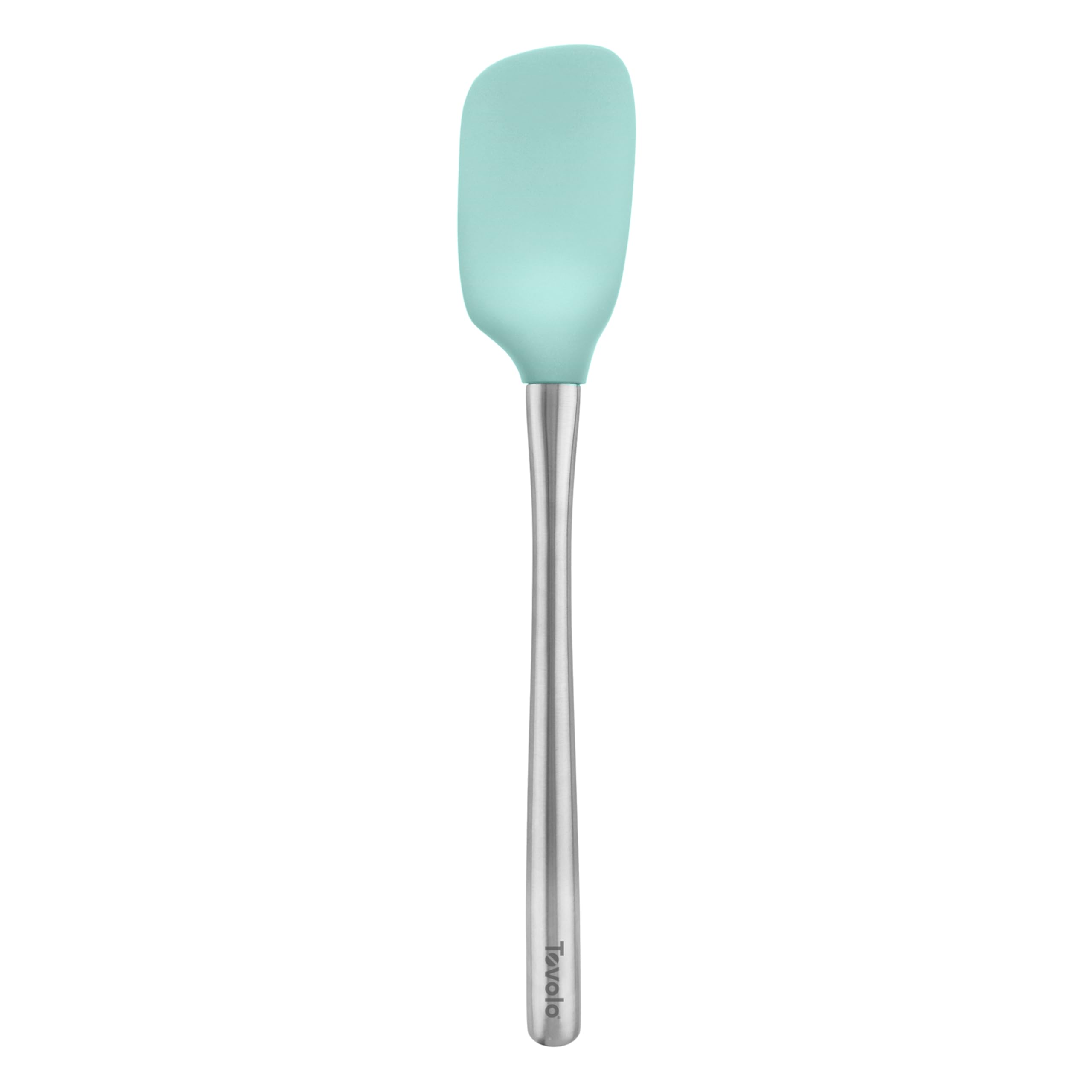 Tovolo Spoon Spatula Spoonula with Stainless Steel Handle Ergonomic Grip Aqua Seafoam Green, Silicone Scoopula Kitchen Utensil N