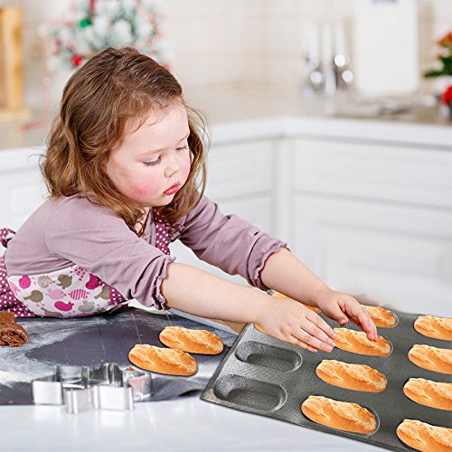 Bluedrop Silicone Baby Sandwich Forms Hot Dog Bread Molds Eclair Sheets Non Stick Bakery Trays Rolls Baking Sheets 12 Caves 6.5