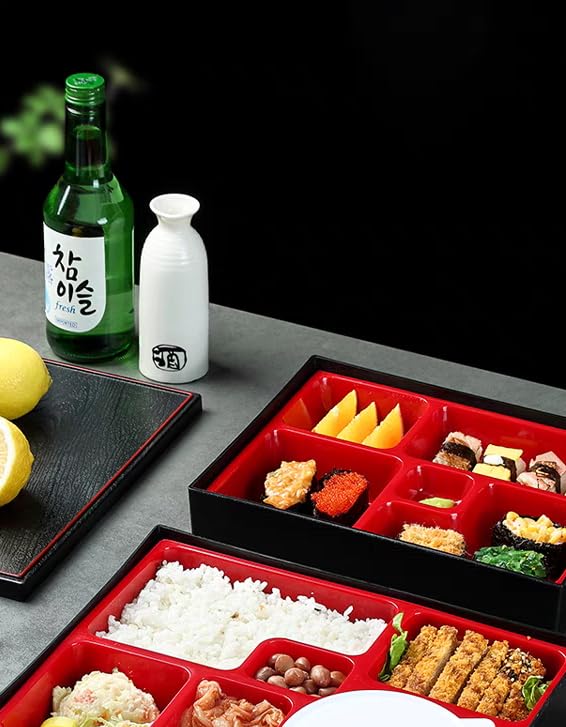 5 Compartments Lacquered Bento Lunch Box W. Cover
