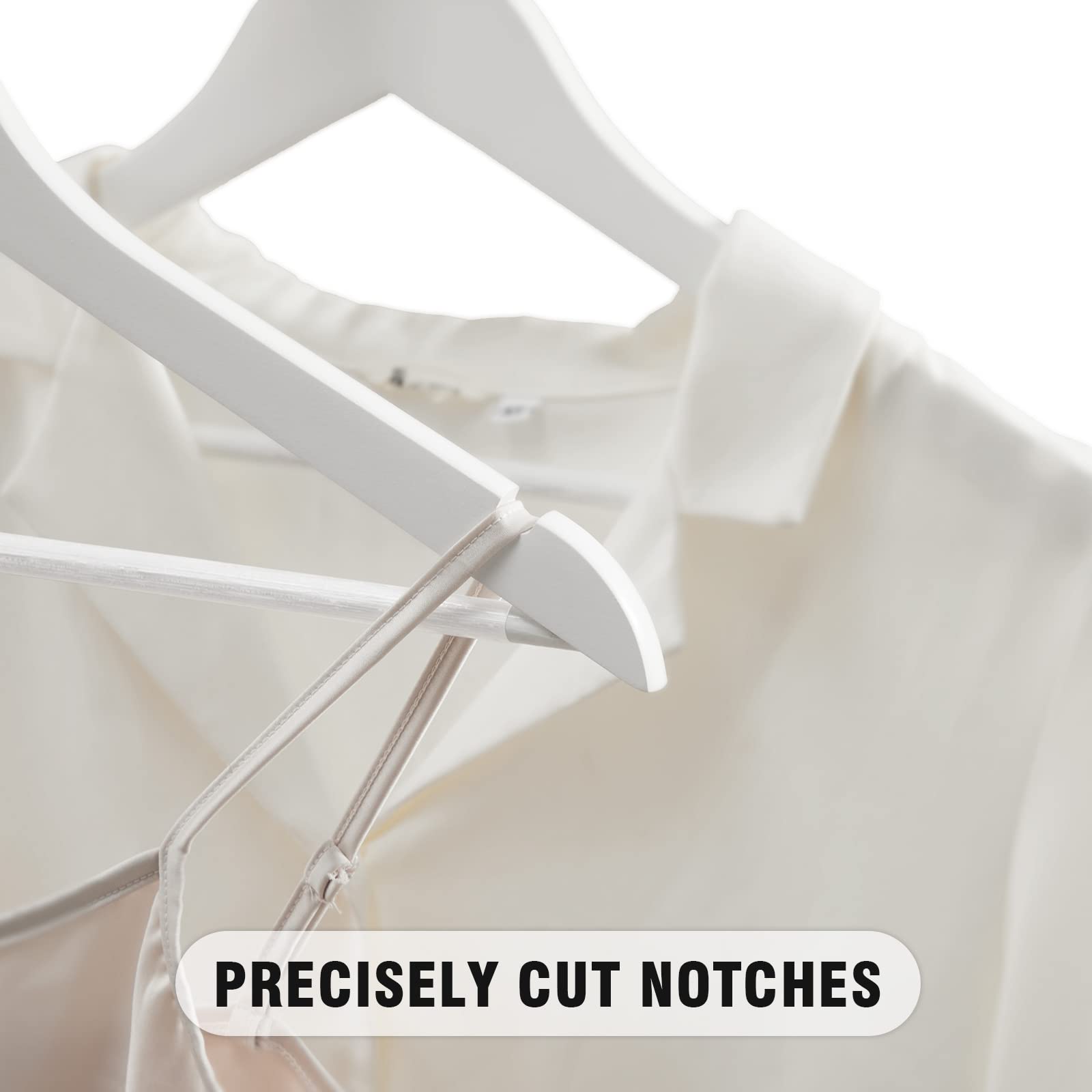 Solid Natural Wooden Coat Hangers, 10 Pack Heavy Duty Smooth Finish Suit Hangers With Non-Slip Pant Bar, Precisely Cut Notches &