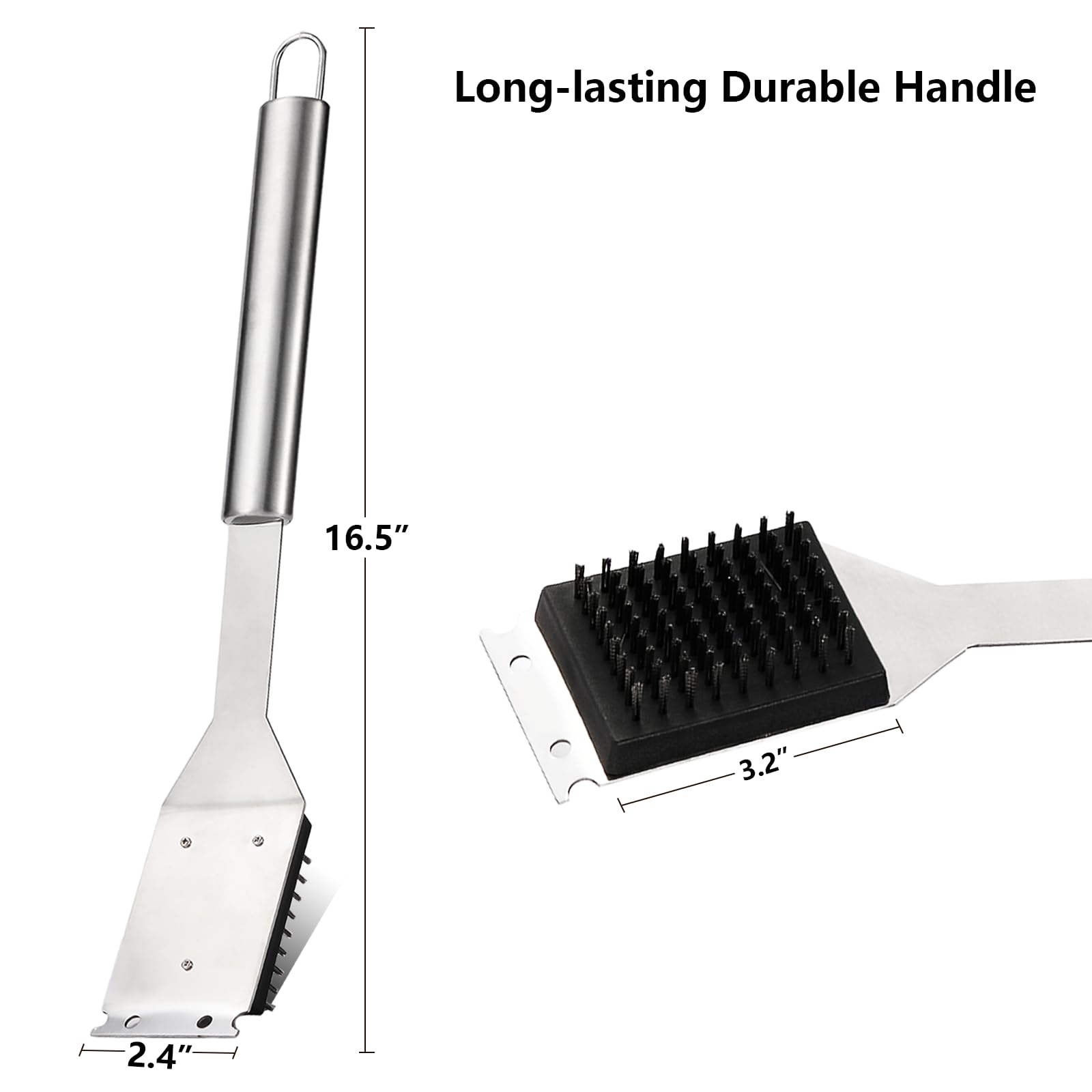 16.5    Grill Brush And Scraper With 2 Brush Replacements & 1 Screwdriver, Wire Bbq Grill Brush For Outdoor Grill, 304 Stainless