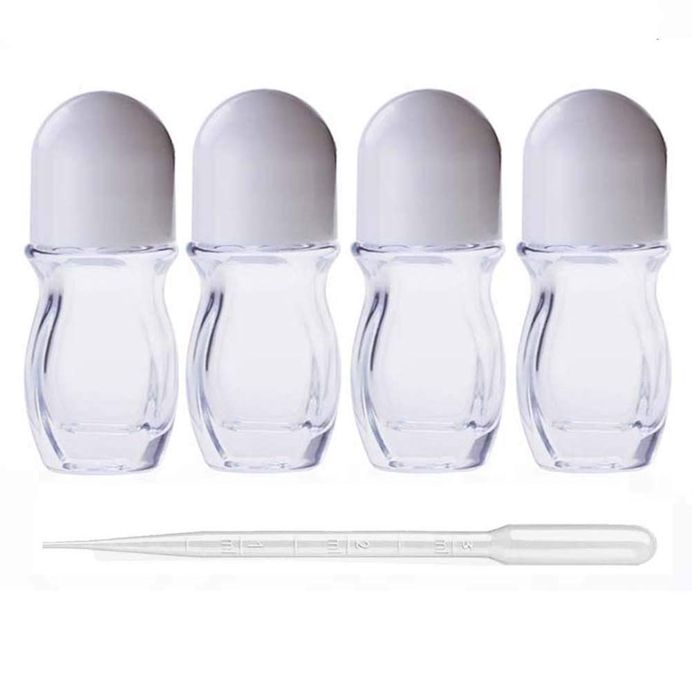 4Pcs 30Ml/1 Oz Clear Refillable Glass Roll-On Deodorant Bottles Reusable Leak-Proof Massage Roller Bottles Containers With Rolle
