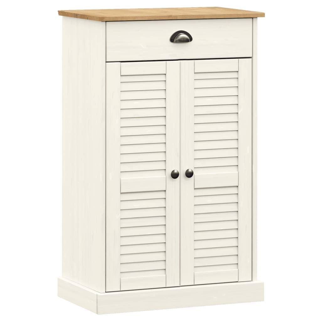 vidaXL White Shoe Cabinet with Doors - Solid Pine Wood Shoe Storage with 2 Shelves, 1 Drawer, Metal Handles, and Shutter Design - Dimensions 23.6 x 13.8 x 37.8 for Entryway or Bedroom-New Condition
