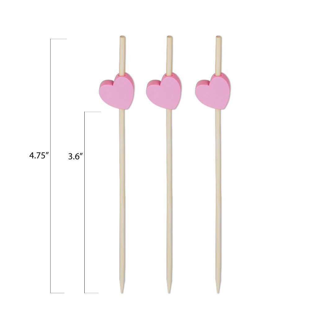 Pink Heart Appetizer Or Sandwich Picks/Swizzle Sticks - 4 3/4'' - 100 Ct