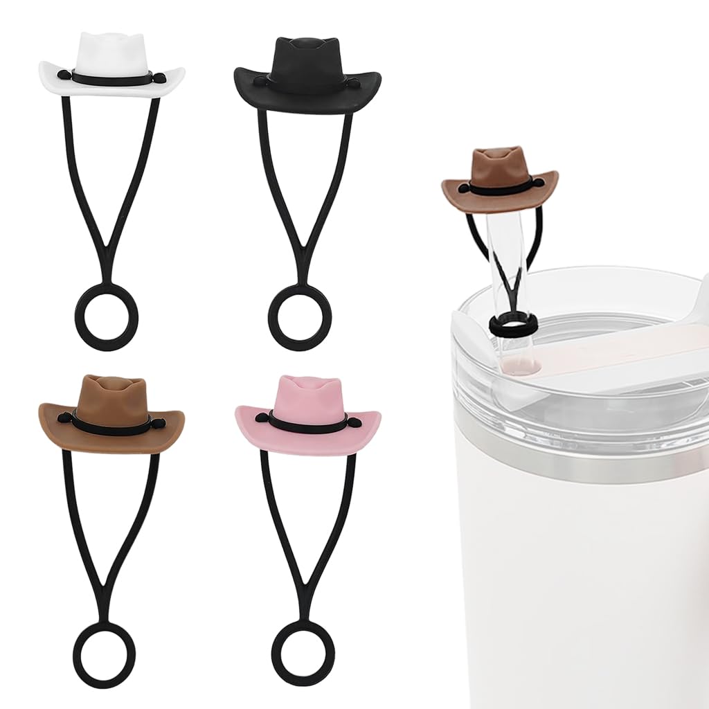Hasthip 4Pcs Silicone Cowboy Hat Straw Cover For Stanley Cup 30/40 Oz