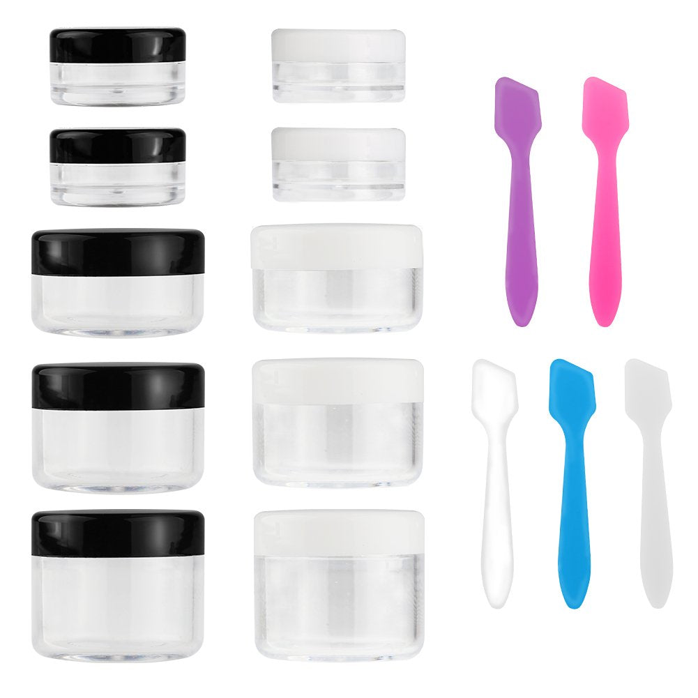 Accmor 10 Pieces Makeup Travel Containers With Lids 3/5/ 10/15/ 20 Gram Size Cosmetic Jars With 5 Pieces Mini Spatulas For Gift(