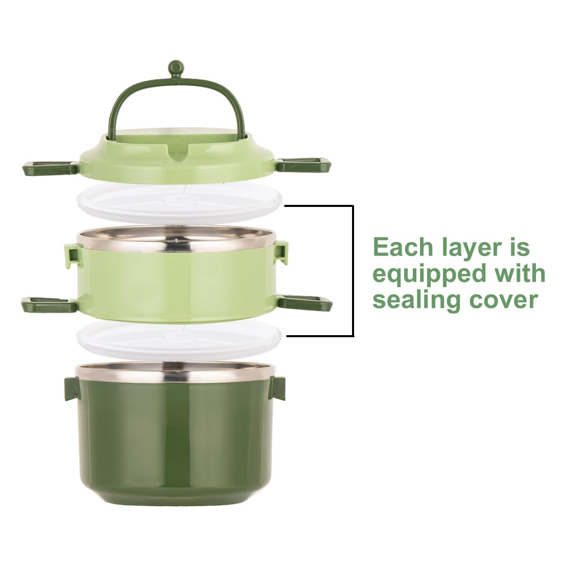 Sanqiahome 2 Tier Stackable Stainless Steel Lunch Box Sealed(Green, 2 Layers)
