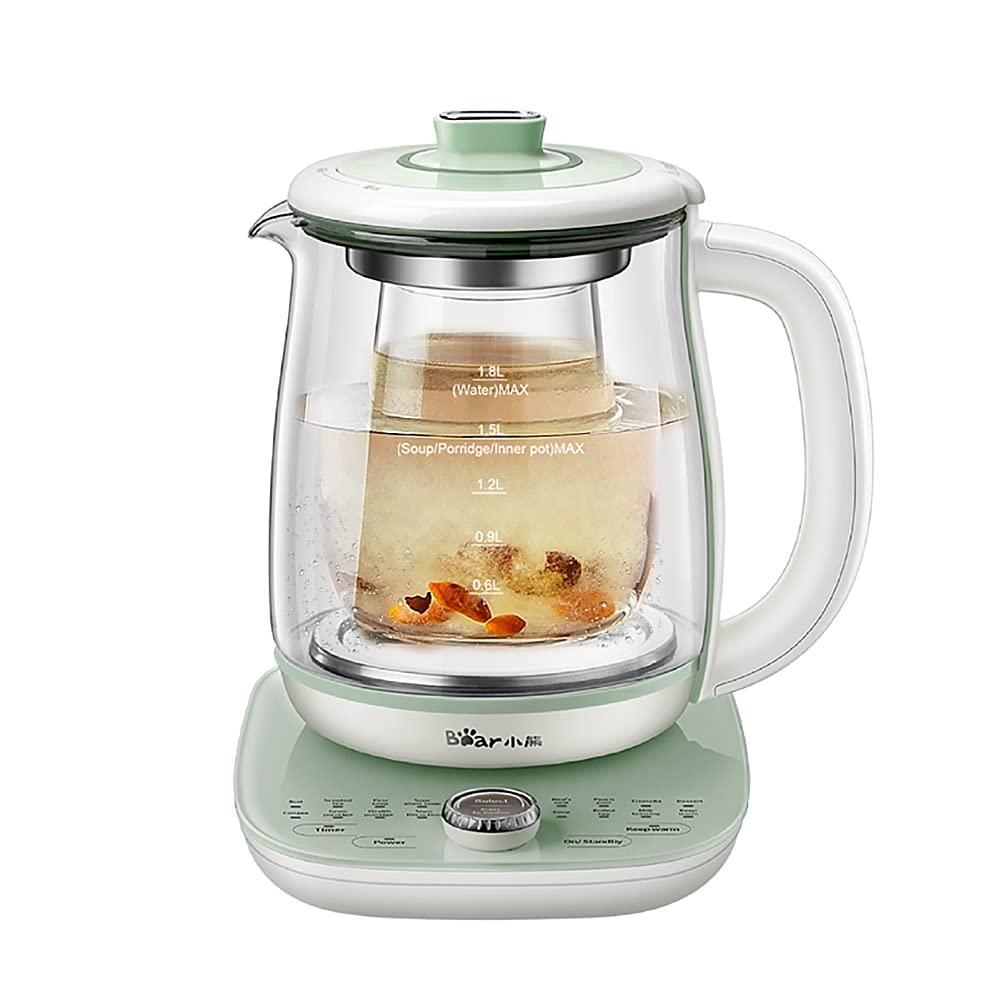 Bear Ysh-C18S2 Health Pot, Electric Kettle Tea Maker With Infuser, Glass Kettle & Stew Pot, 16 Menus 18L 120V, Green