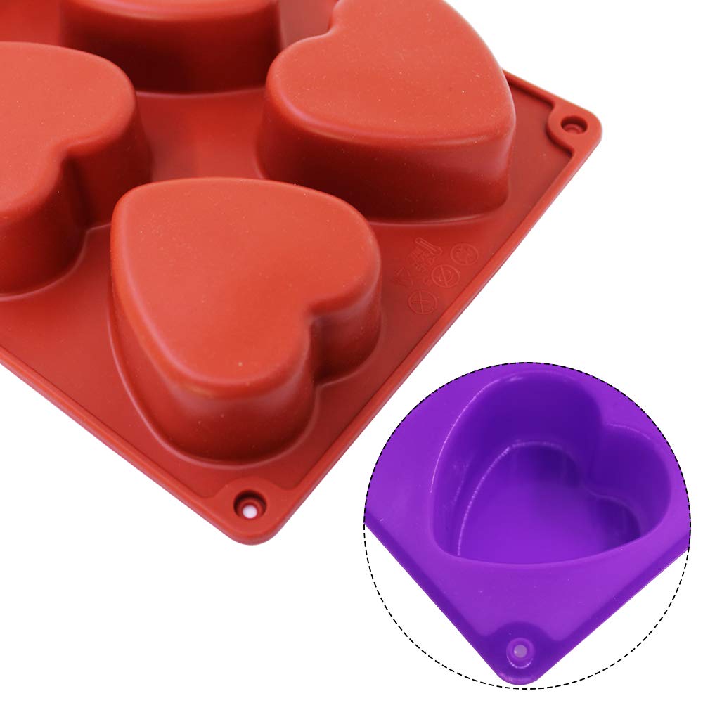 3 Packs 6 Cavities Heart Shaped Silicone Mold (Purple, Red, Brown), Findtop Baking Mold Cake Pan, Biscuit Chocolate Mold, Ice Cu