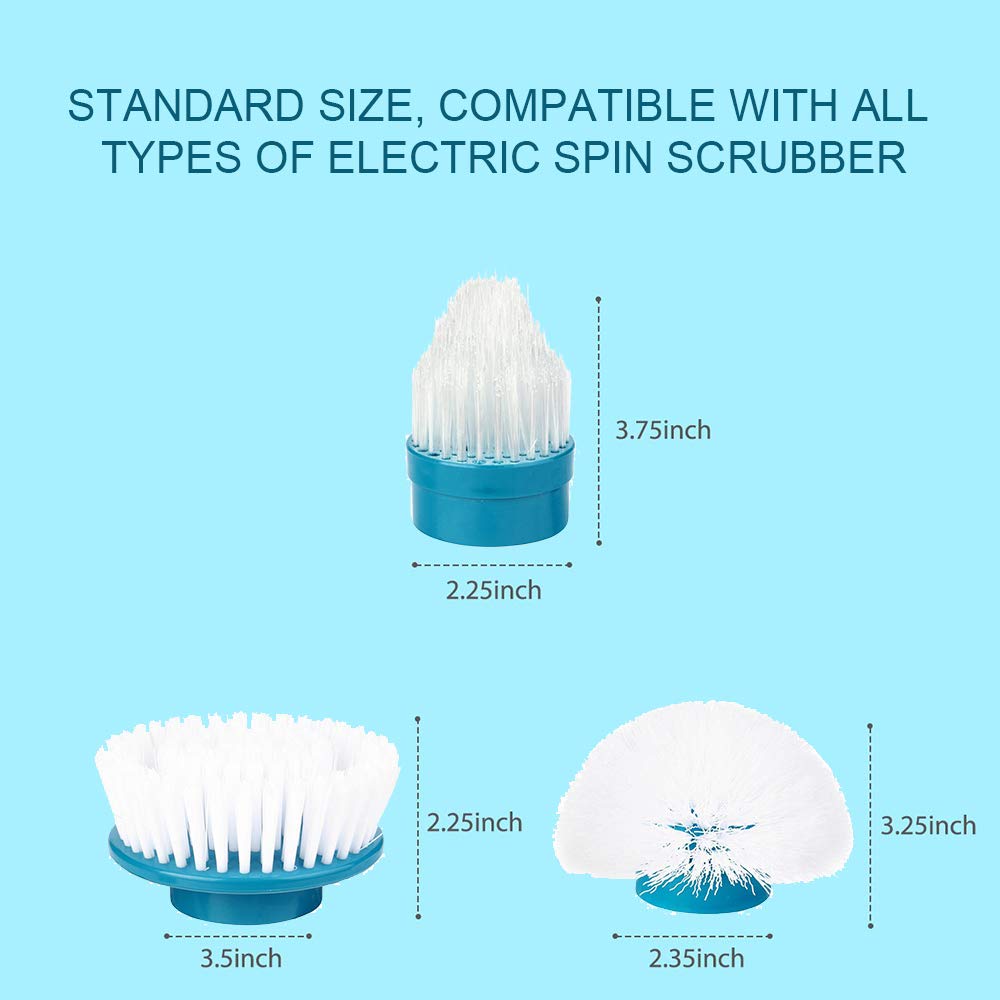 Replacement Brush Heads For Hurricane Spin Scrubber With Multi-Function Set Of 3(Flat,Dome,Corner)And Adapter For Bathroom, Floo