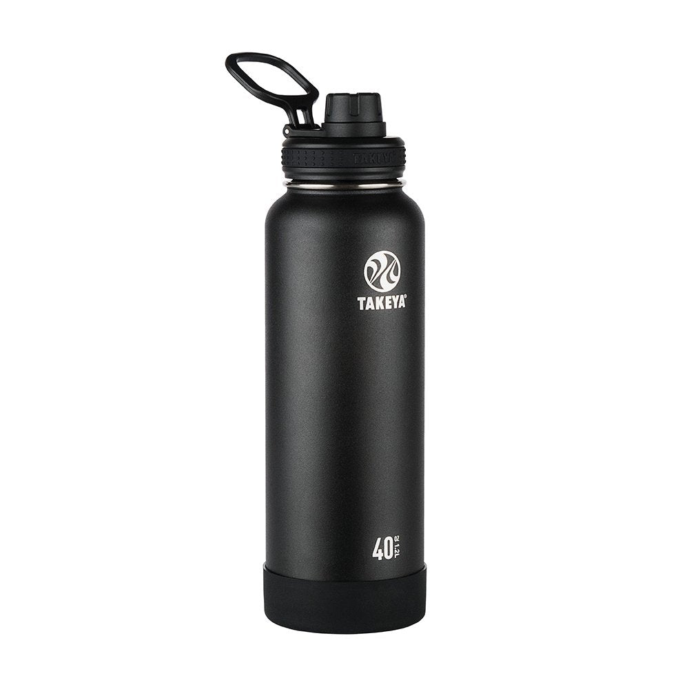 Takeya Actives 40 Oz Vacuum Insulated Stainless Steel Water Bottle With Spout Lid, Premium Quality, Onyx