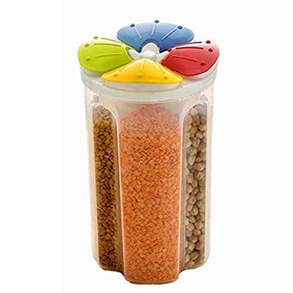 Primelife Storage Jar With 4Section Container Airtight Bpa Free Plastic Large Kitchen Storage Keeper With Lids For Cereals, Sna