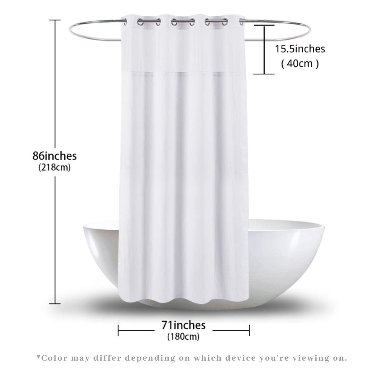 Ecoehoe 71X86 White Waffle Weave Fabric No Hooks Shower Curtain With Removable Polyeste Liner - Heavy Duty Bath Curtain With See