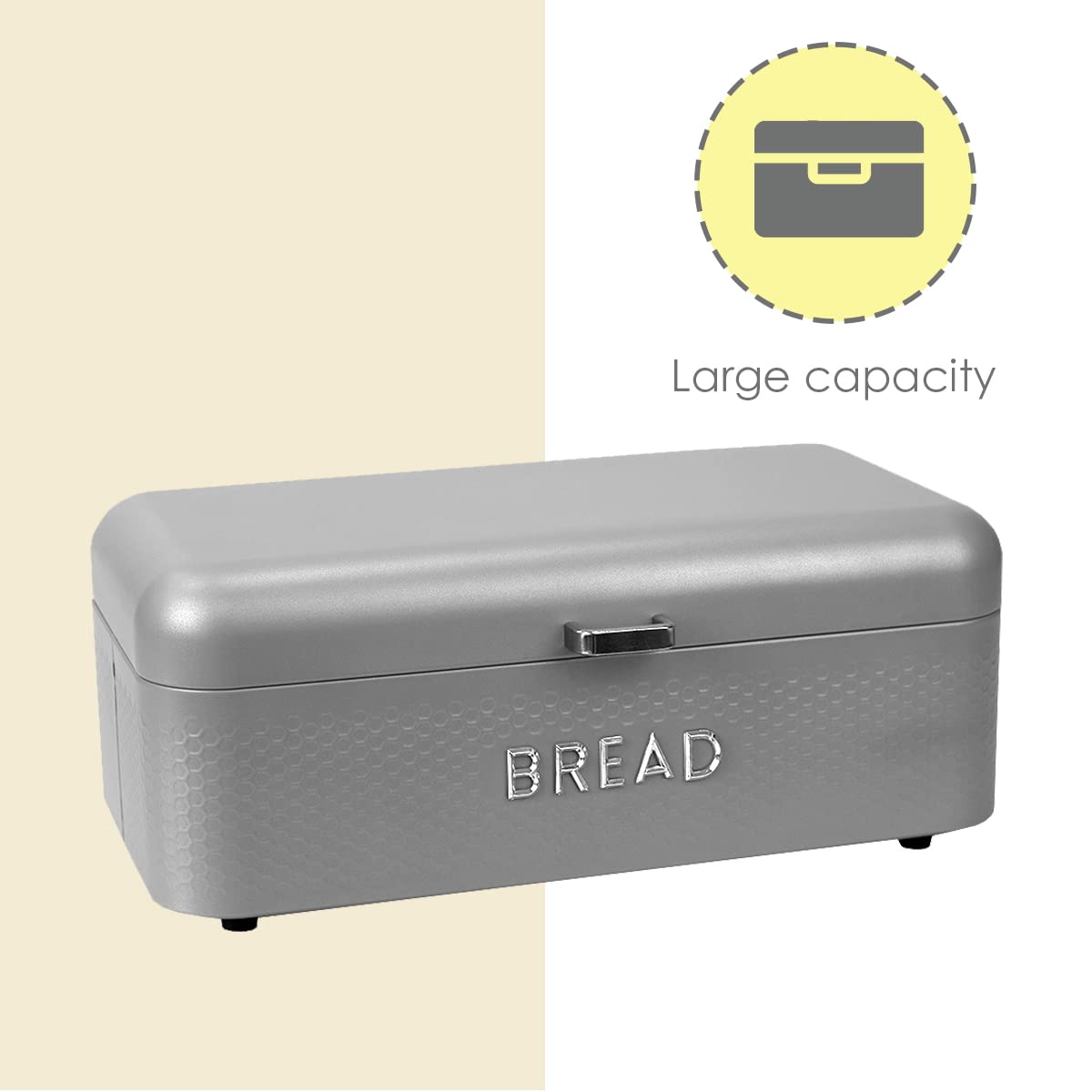 Home Basics Soho Bread Box For Kitchen Countertop, Metal, (Grey), Vented With Hinge Top | Large Bread Box | Keeps Loaves, Bagels