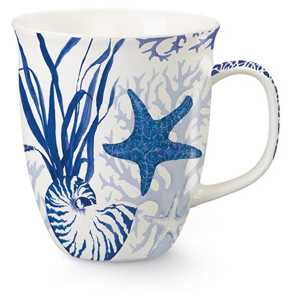 Cape Shore Beach 15oz Harbor Mug with Full Wrap Design and Decorated Handle, Blue Indigo Shells