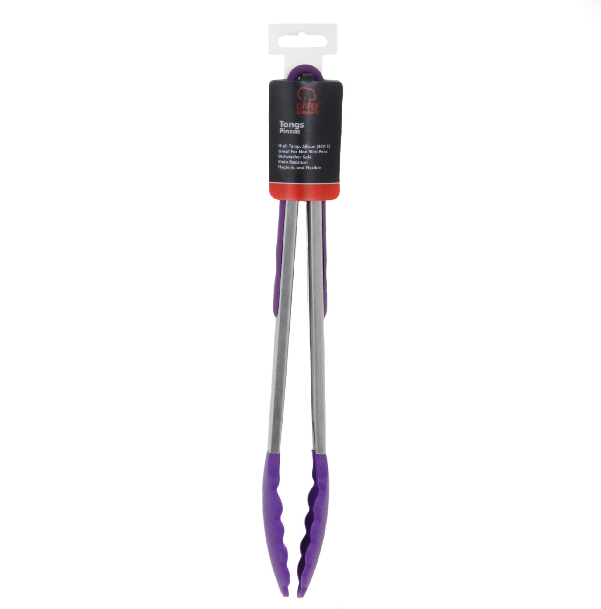 Chef Craft Premium Silicone Cooking Tongs, 12 Inch, Purple