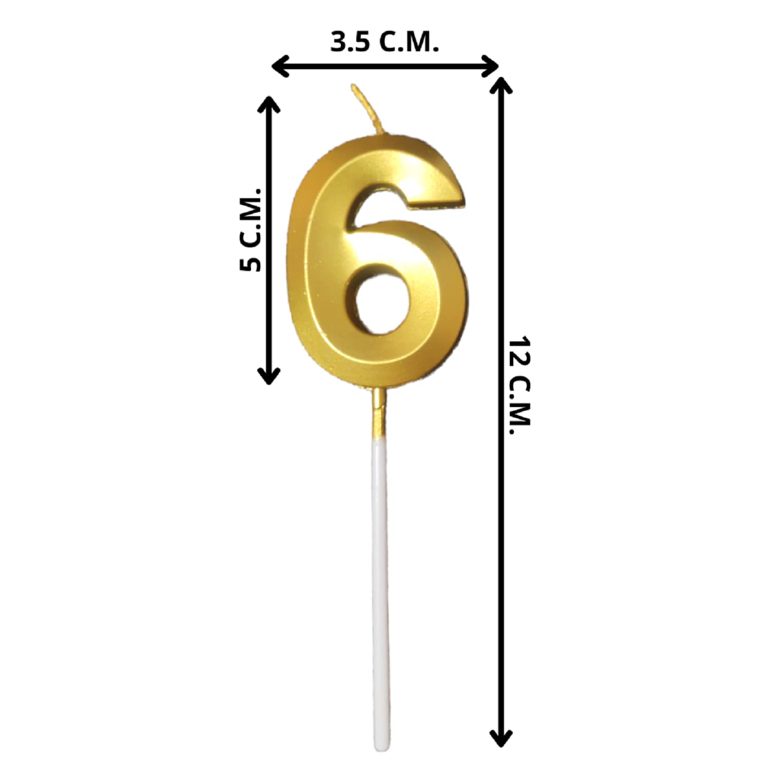 Party Decorz Number 6 Gold Candle | Six Number Candle |Number 6 Metallic Gold Candle for Birthday,Anniversary, Surprise Party Ca