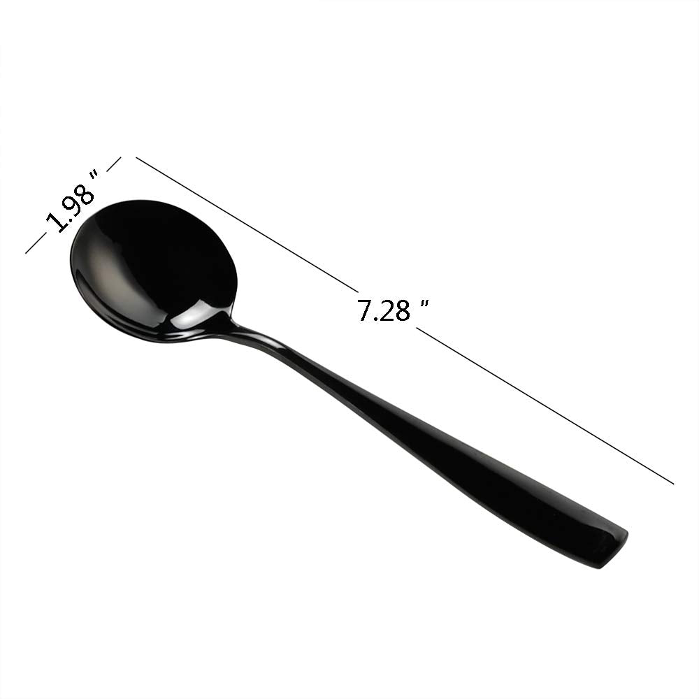 Teyyvn 16-Piece Round Soup Spoons, Black Stainless Steel Bouillon Spoon
