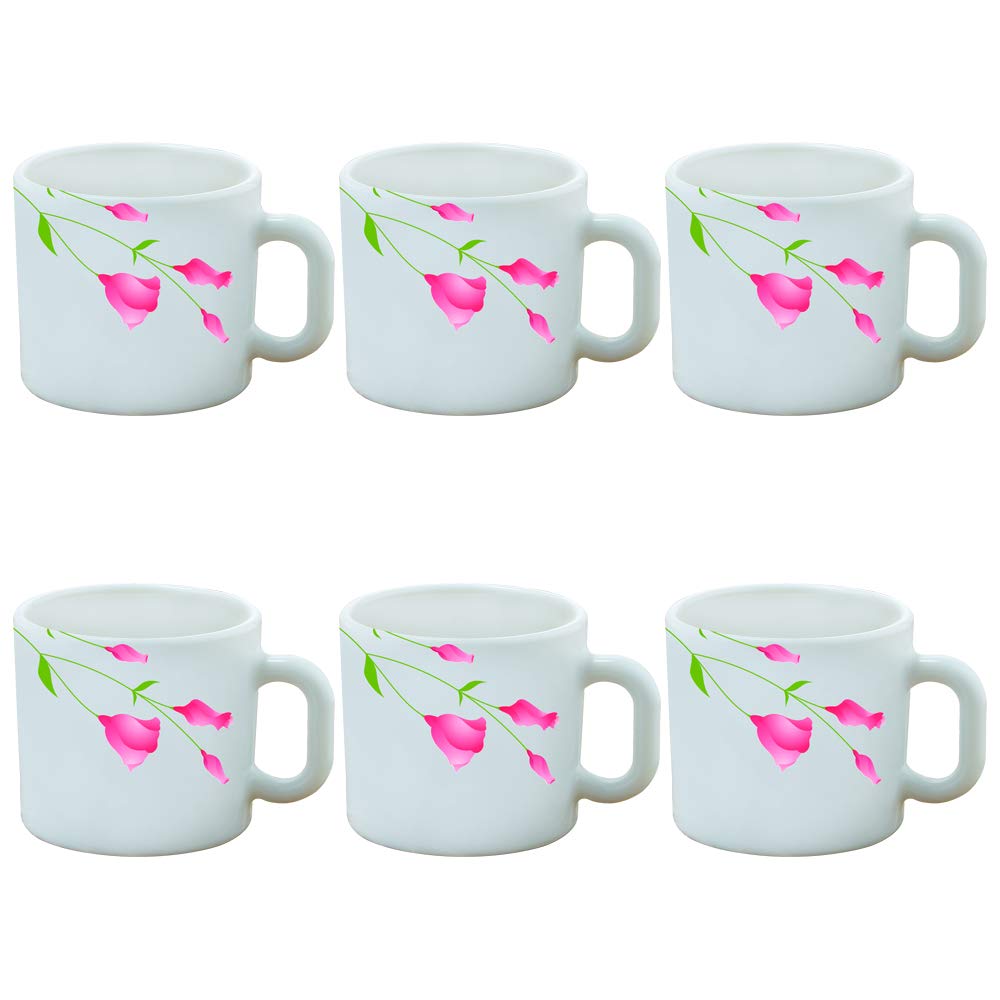 Larah By Borosil Diana Opalware Mug | Set Of 6 Pcs Tea/Coffee Mugs, 100 Ml Each | Microwave & Dishwasher Safe, Bone-Ash Free | C