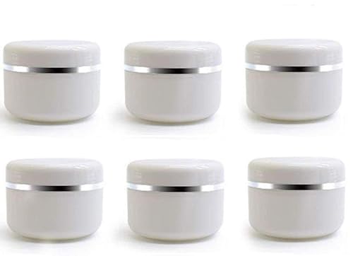 ericotry 100ml 3.34oz White Silver Edge Empty Refillable Cosmetic Plastic Jars with Dome Lid Make Up Face Cream Lip Balm Lotion Storage Container Travel Case Bottle Pot Pack of 6