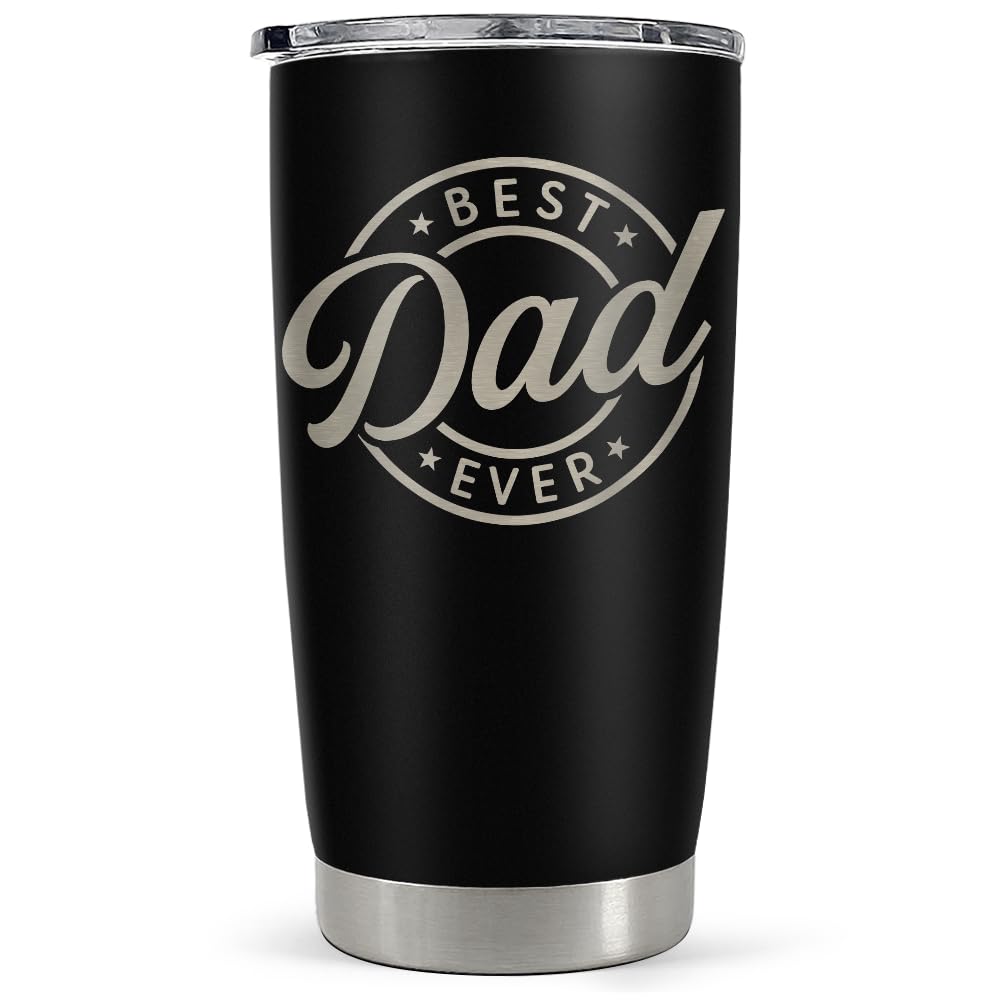 SANDJEST Best Dad Ever Tumbler with Lid - 20oz Insulated Stainless Steel Cup- Coffee Mug for Sport Travel Office, Gift for Fathe