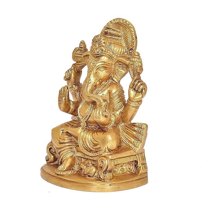 Tapas Homes Brass Ganesha Idol Mangalkari Sitting Ganesh Bhagwan Statue God Ganpati Murti For Home Entrance Pooja Dcor Good Luck