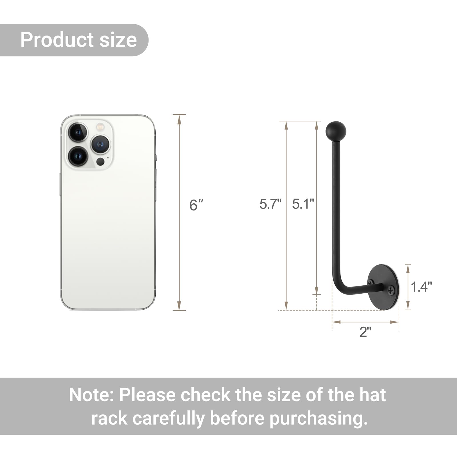 Dahey Hat Organizer For Baseball Caps, 2 Pcs Hat Rack Wall Mount 5 Inches Space Saving L Shaped Hat Holder Organizer Modern Meta