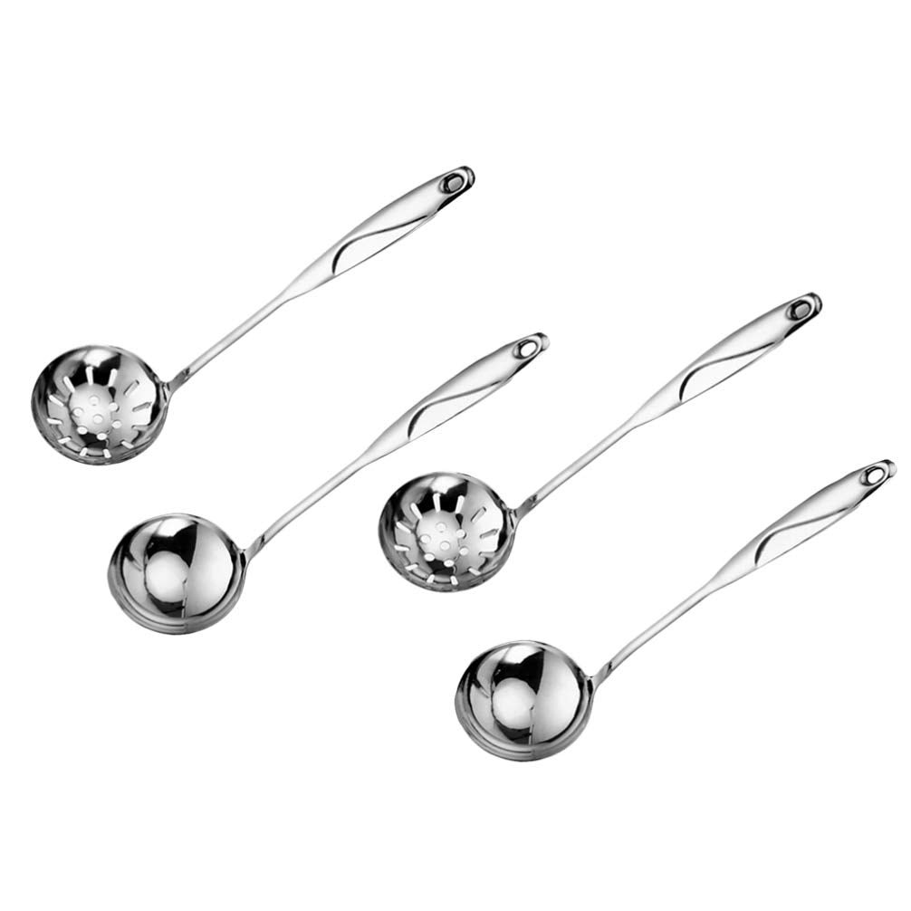 4 Pcs Slotted Spoon And Soup Ladle, Hot Pot Spoon Ladle, Stainless Steel Flatware Serving Utensils, Long Handle Cooking Ladle Fo