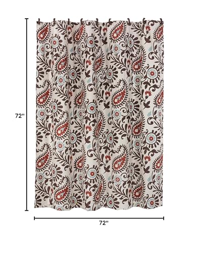 Paseo Road By Hiend Accents Rebecca Western Bathroom Fabric Shower Curtain With 12 Hooks, 72X72 Inch, Teracotta Turquoise Paisle