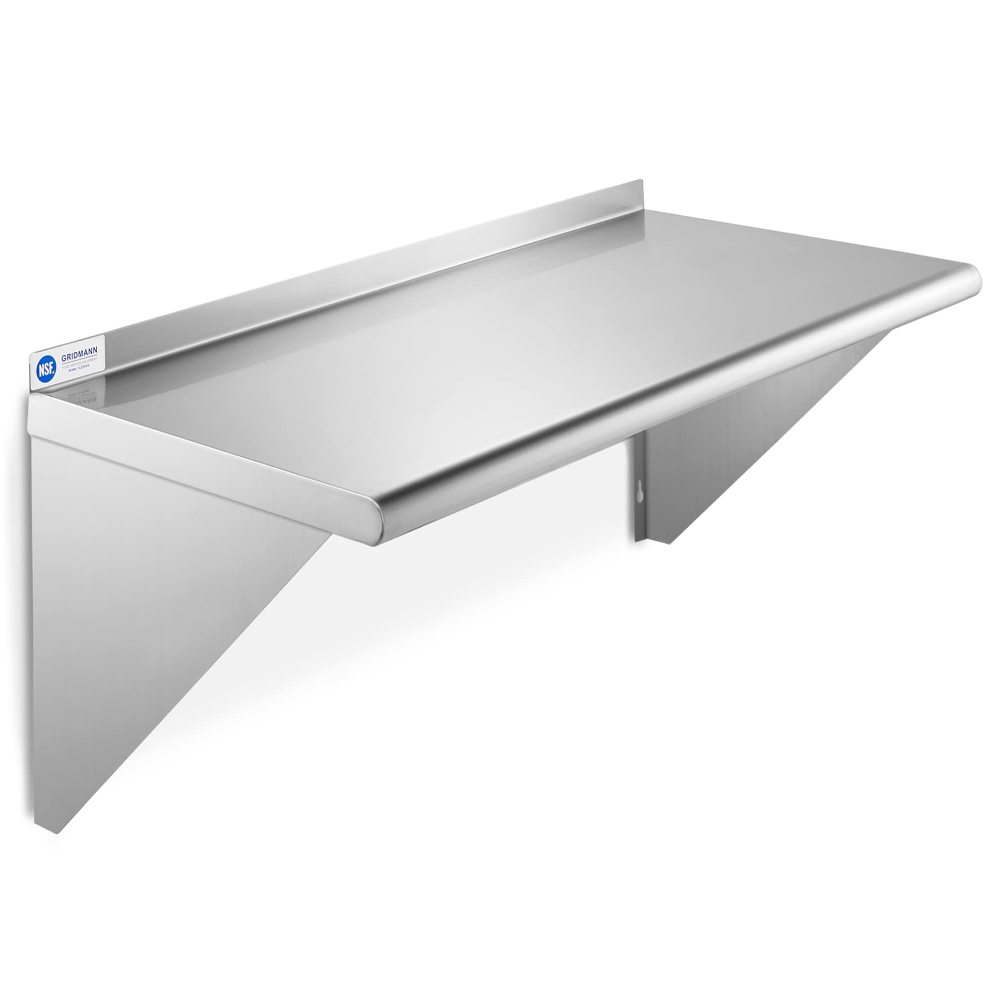 GRIDMANN 12 x 24 Stainless Steel Wall Mount Shelf with Backsplash, Commercial Grade  NSF Certified 18 Gauge Shelving for Rest