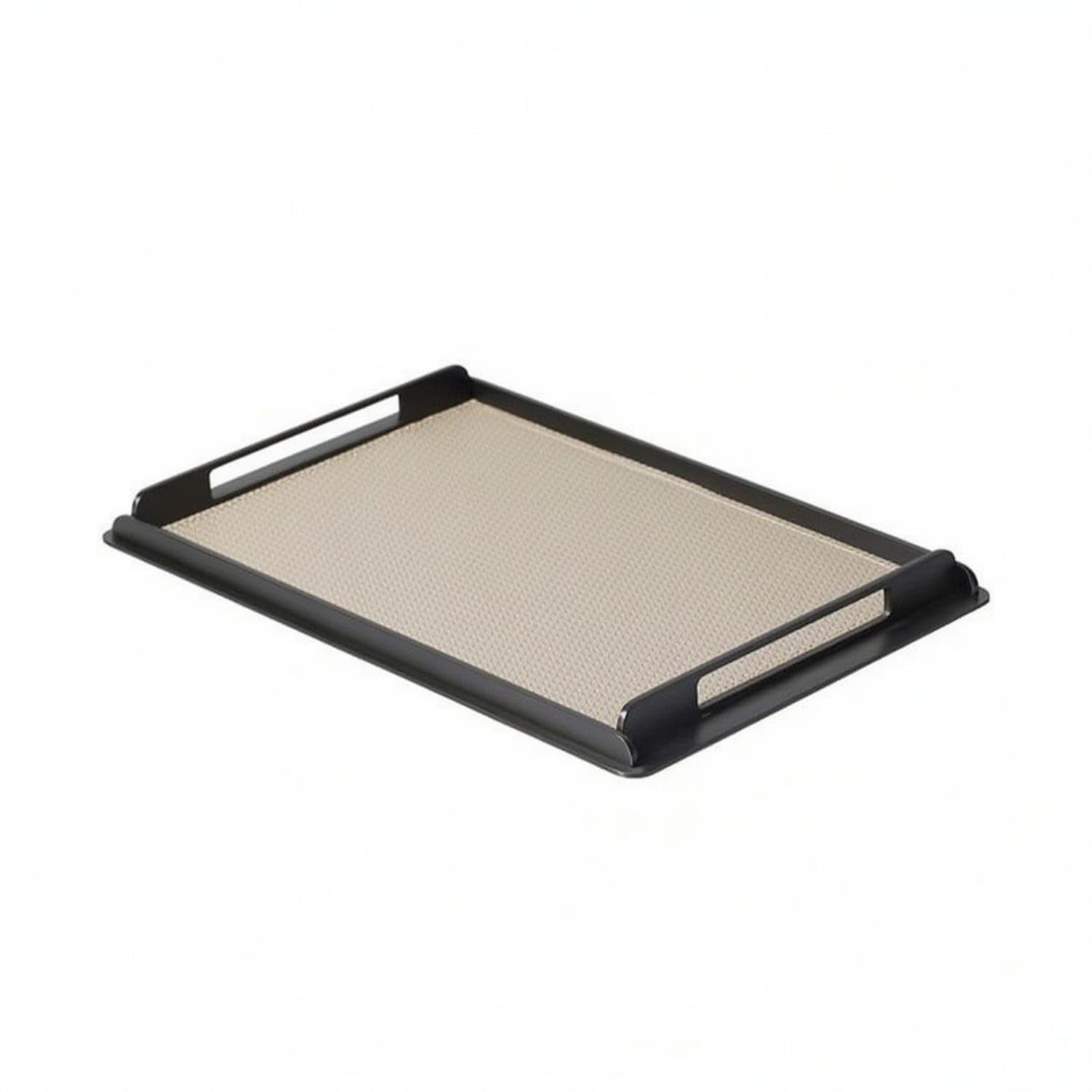 Rectangular Tray With Handles Slim Metal Frame Tray Shallow Platter Decorative For Desktop, Coffee Table, Vanity, Creamy White