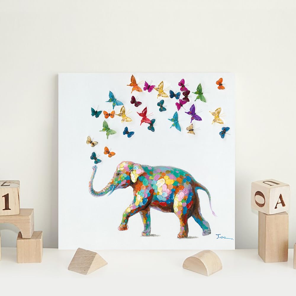 Forjoy Elephant Butterfly Wall Art Colorful Elephant Painting Butterfly Canvas Print Wall Art For Bedroom Canvas Ready To Hang (