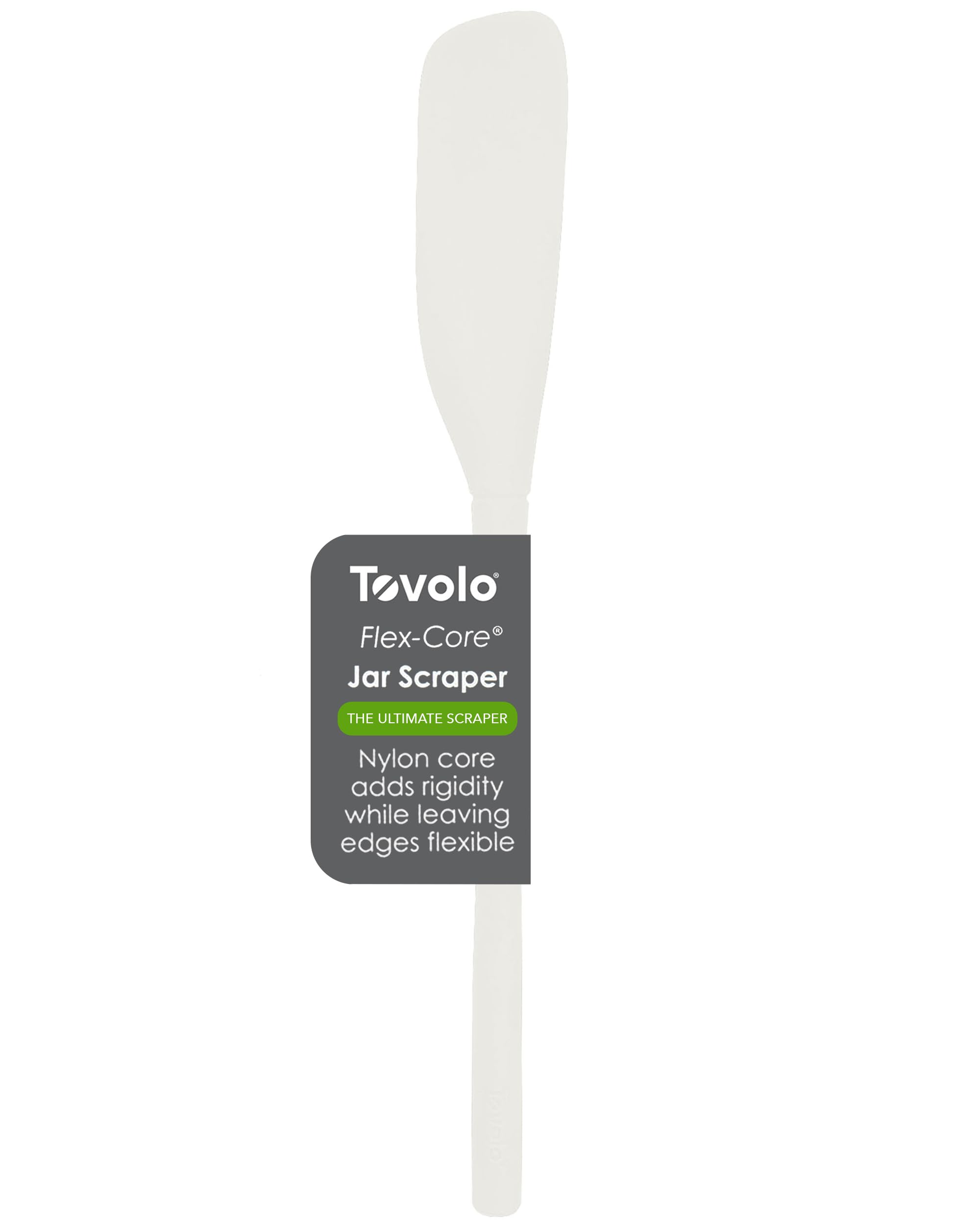 Tovolo Flex-Core Silicone Spatula Jar Scraper, White - Long-Handled Rubber Spatula with Angled Head for Scooping & Scraping - He