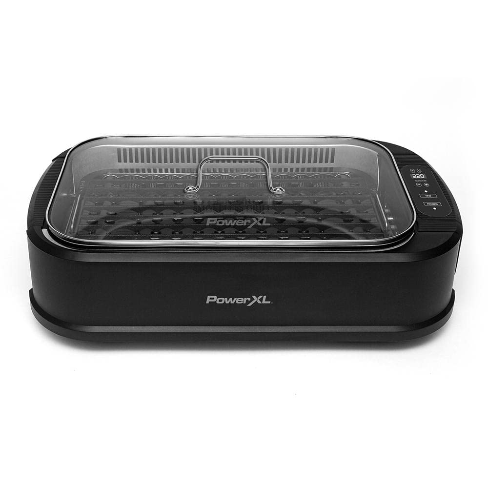 PowerXL Smokeless Grill Family Size- with Tempered Glass Lid with Interchangeable Grill and Griddle Plate and Turbo Speed Smoke 