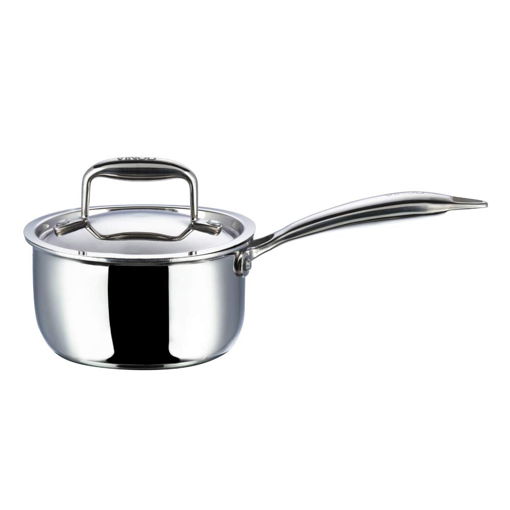 Vinod Platinum Triply Stainless Steel Saucepan With Lid - 1.2 Litres (14 Cm) | 2.5 Mm Thick | Tea, Chai Pan | 5 Year Warranty |