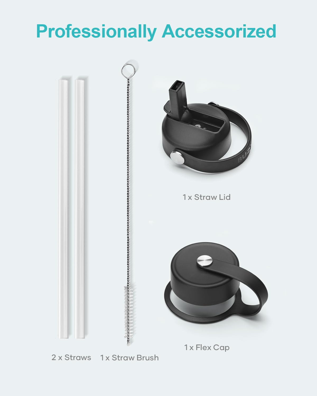 Buzio Insulated Water Bottle With Straw Lid And Flex Cap, 40Oz Modern Double Vacuum Stainless Steel Water Flask, Cold For 48 Hrs