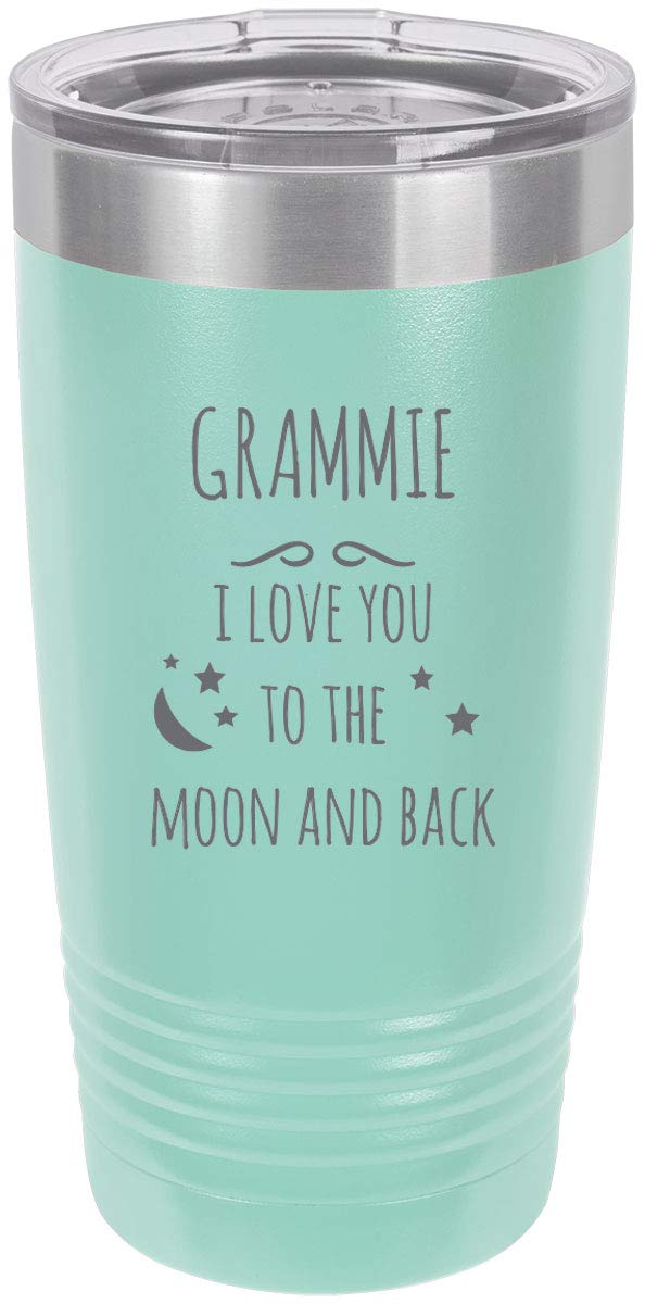 Grammie - I Love You To The Moon And Back Stainless Steel Engraved Insulated Tumbler 20 Oz Travel Coffee Mug, (Teal)
