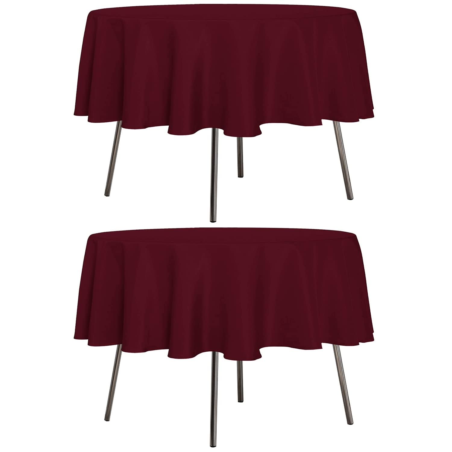 Sancua 2 Pack Round Tablecloth 60 Inch Burgundy, Stain And Wrinkle Resistant Table Cloth - Washable Polyester Table Cover For Di