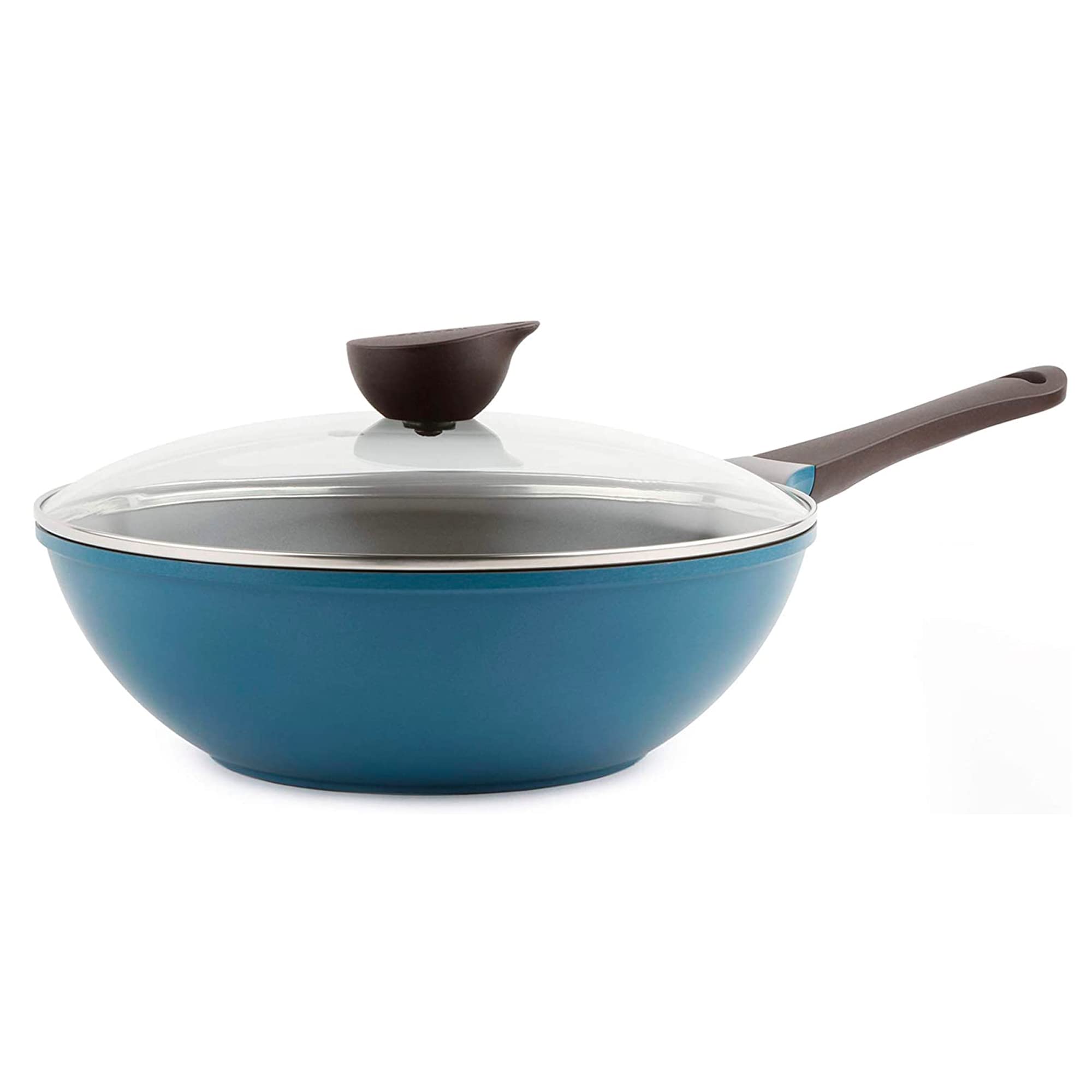Neoflam Eela 12 Non Stick Chefs Wok with Glass Lid, Stir Fry Pan and POFA-Free Ceramic Coating for Cooking Saute Vegetables, 