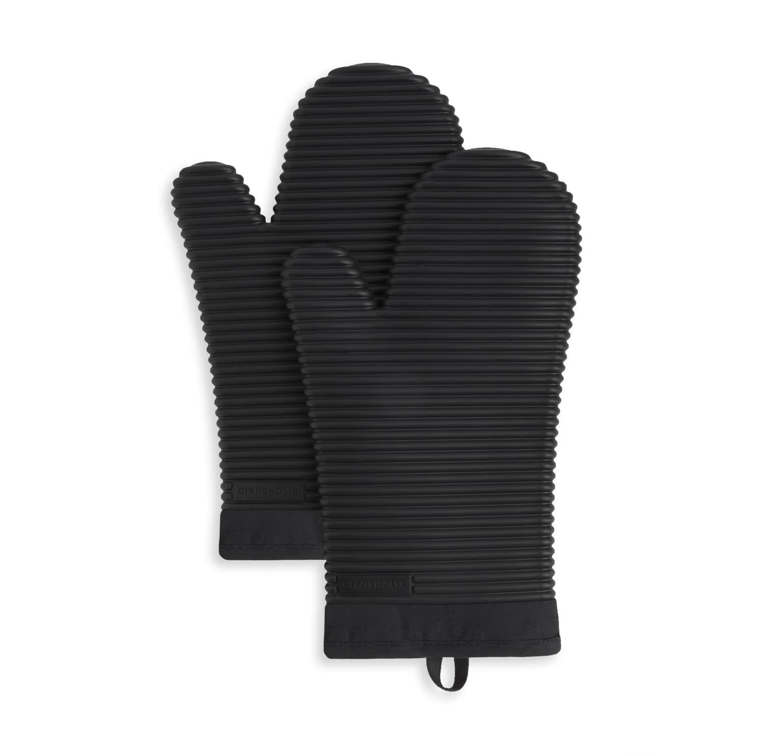 KitchenAid Ribbed Soft Silicone Oven Mitt Set, 7x13, Onyx Black 2 Count