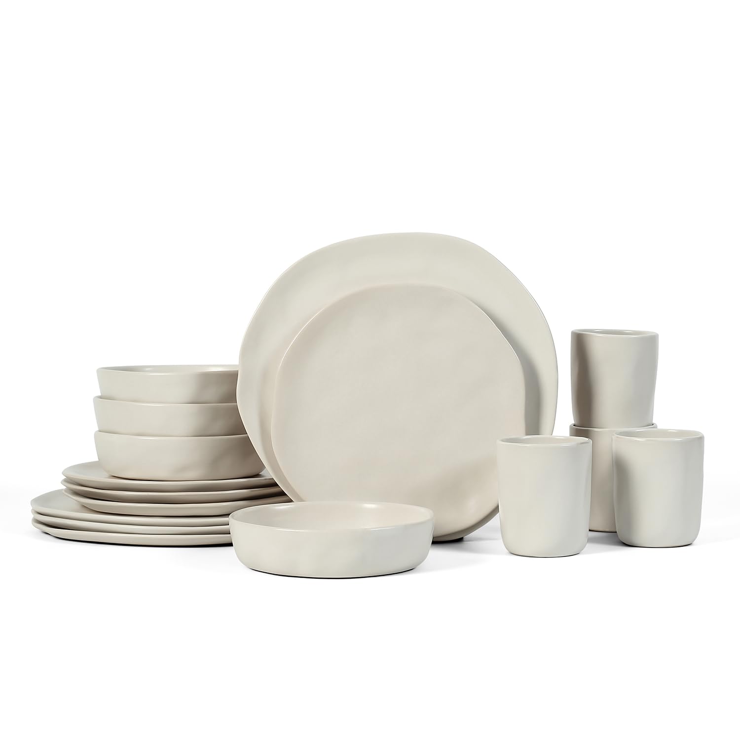 Stone by Mercer Project HEKONDA Modern Stoneware 32-Piece Dinnerware Set, Plate and Bowl Set, Dish Set for 8, Beige