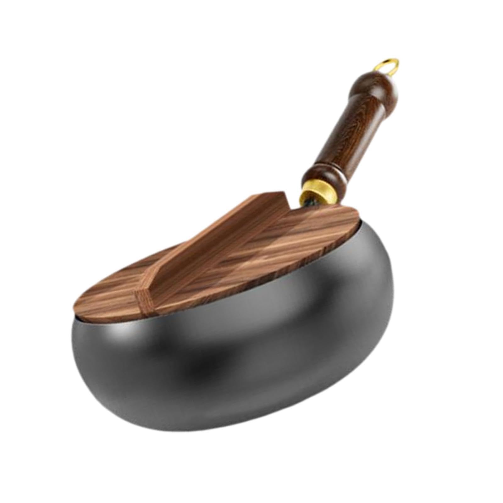 Myaddiction Nonstick Wok No Coating Gas Boiling Stir Fry Pan For Restaurant Camping Home Wood Lid