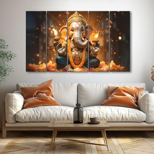 The Castle Decor Ganesh jii painting with frame 5 Big Size (27x48) Wall Art for living room,Bedroom,Drawing room,Hotels-Wooden F