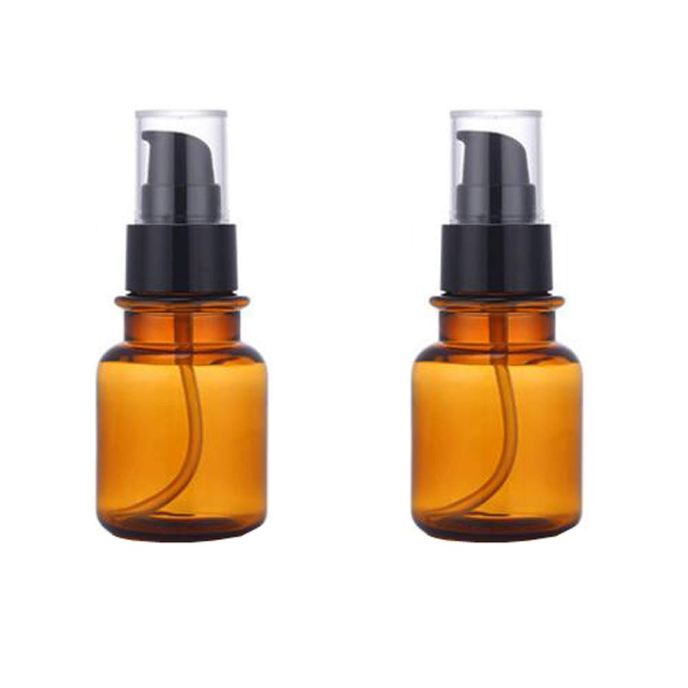 2Pcs 80Ml/2.7Oz Amber Plastic Empty Pump Bottles Refillable Cosmetic Remover Oil Container Makeup Sample Case Storage Reusable F