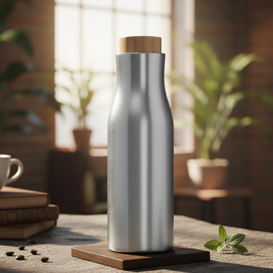 The Better Home Insulated Stainless Steel Water Bottle With Bamboo Lid 500 Ml |Non-Toxic & Bpa Free | Hot For 18 Hours,Cold For 