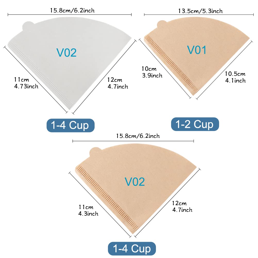 YQL V60 Coffee Filter V60 Filter02 200 Count Natural Unbleached Disposable Coffee Filters Paper Fit for Drip Coffee Dripper