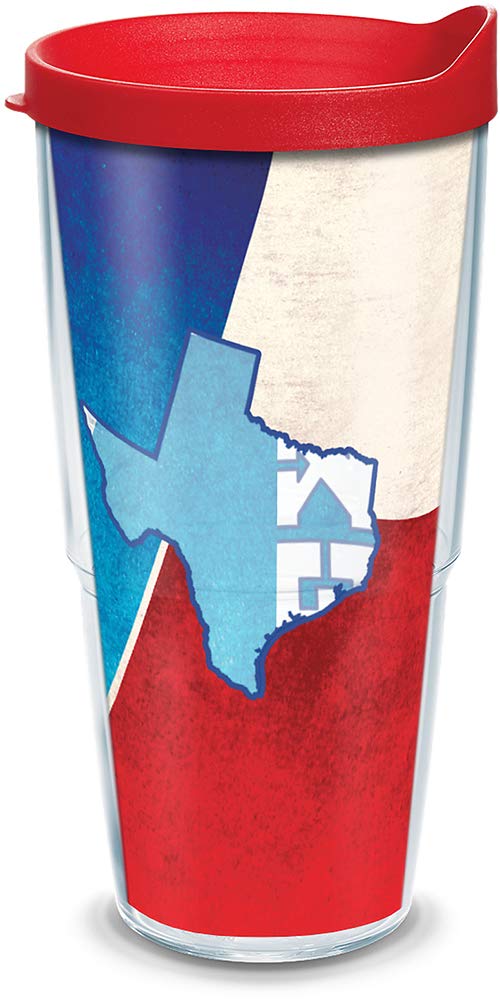 Tervis Texas State Flag Colossal Insulated Tumbler with Wrap and Red Lid, 24oz, Clear