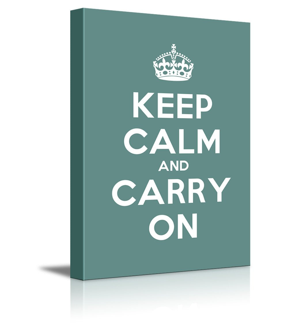 Wall26 Canvas Wall Art Gallery Wrap Canvas Prints - Keep Calm And Carry On | Stretched Cyan Canvas Home Art Ready To Hang - 24''