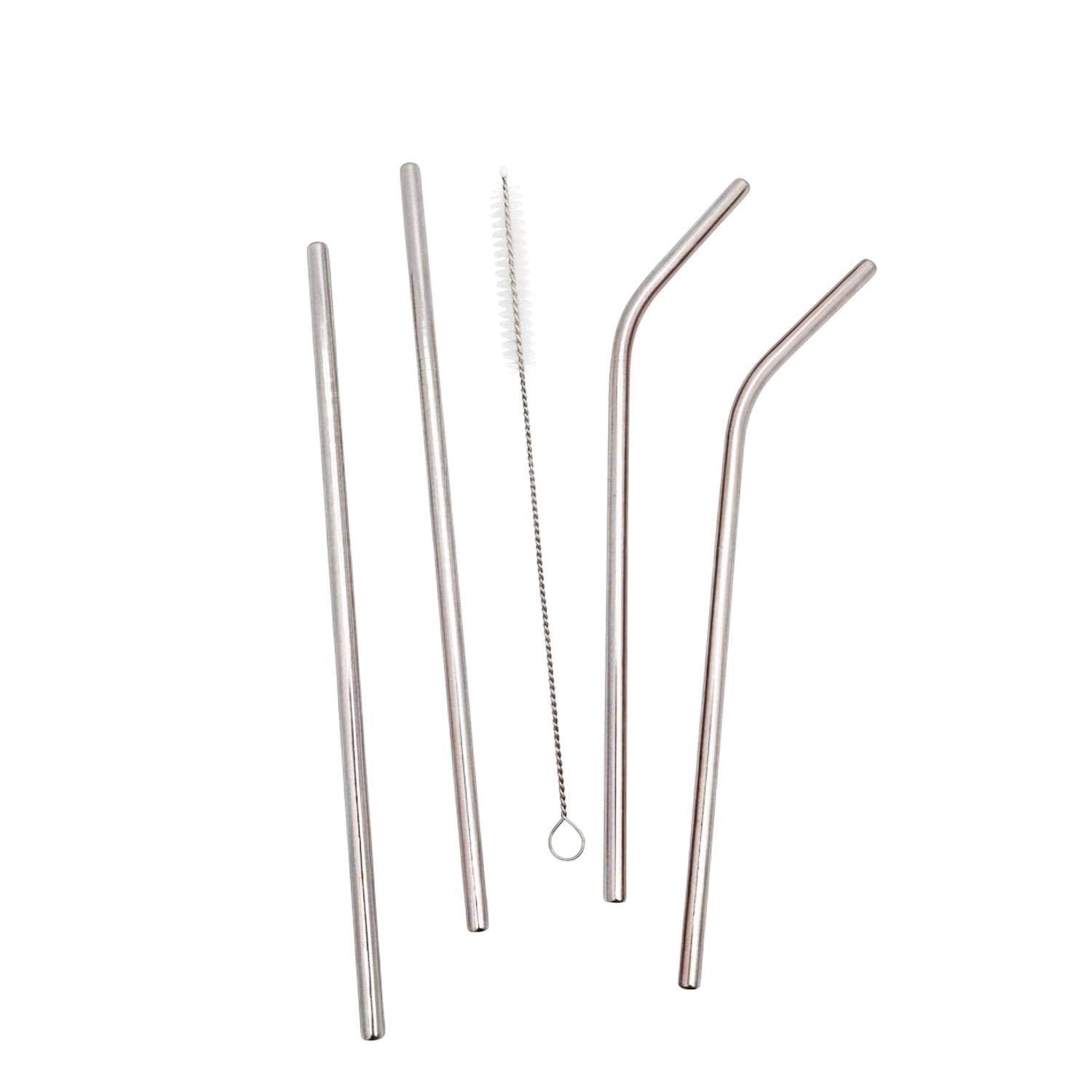 Niskanet Reusable Stainless Steel Straight And Curved (Bent) Designed Drinking Straw Set With One Cleaning Brush (Pack Of 3) Ste