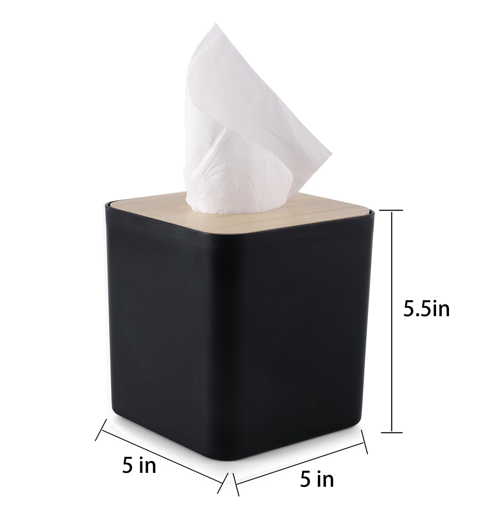 Square Tissue Box Cover,Black Tissue Box Holder,Bamboo Facial Cube Box Cover For Storage On Bathroom Vanity, Countertop, Bedroom